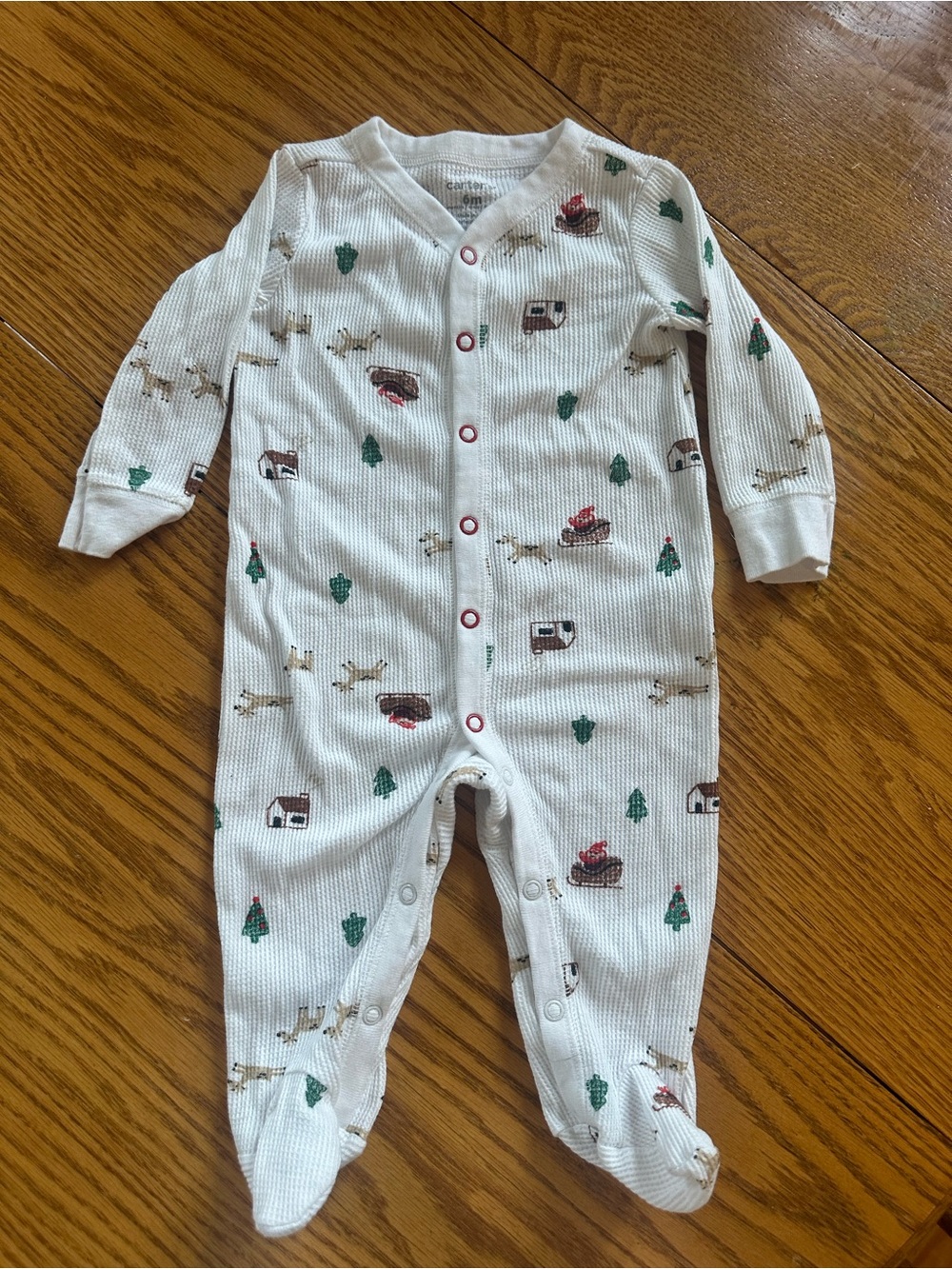 Carter's Christmas White Footed One-Piece withHoliday Prints 6M
